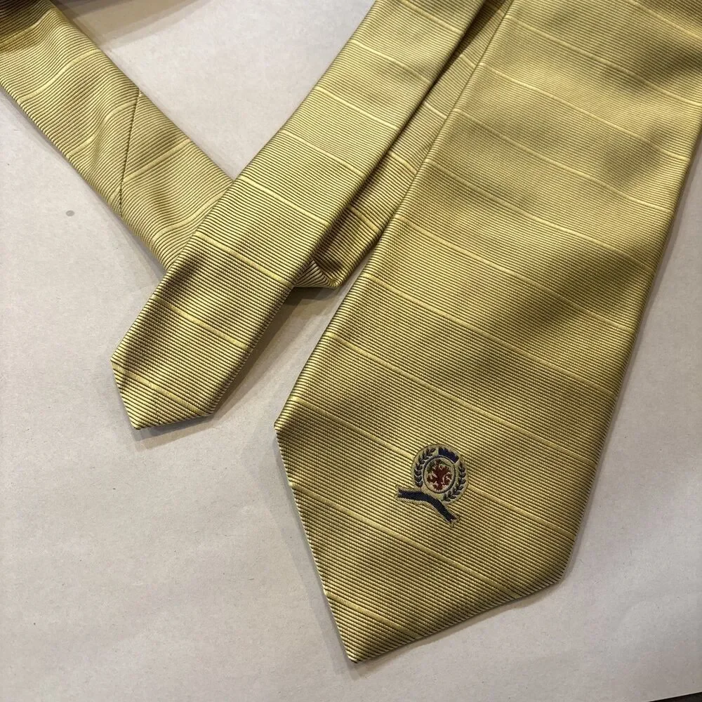Tommy Hilfiger MEN'S TIE  Gold, Preppy Silk, USA 4” X 57” Designer Fraternity